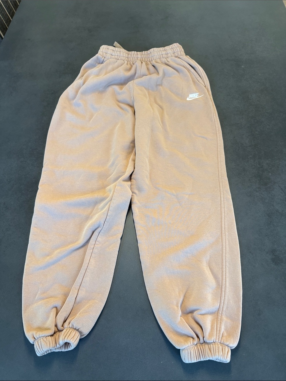 Nike Kids Beige/Tan Fleece Joggers with White Logo